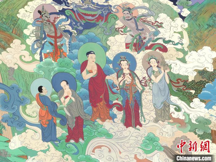 图为瞿昙寺回廊壁画的临摹、补绘长卷的局部。　刘觖 供图