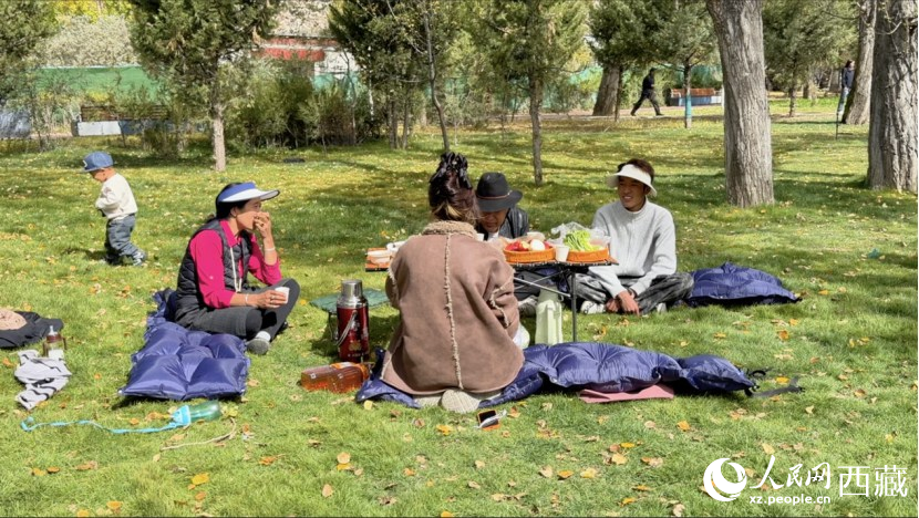 图为市民在公园内聚会。人民网记者 次仁罗布摄